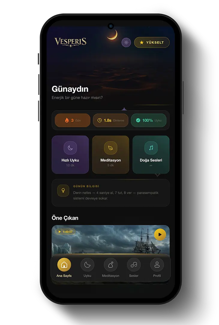Vesperis app interface on a smartphone